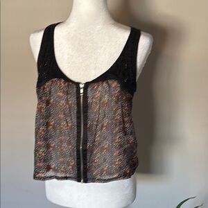Y2K Black beaded/Multicolor Women's Top cropped SZ M Zipper biker boho witchy